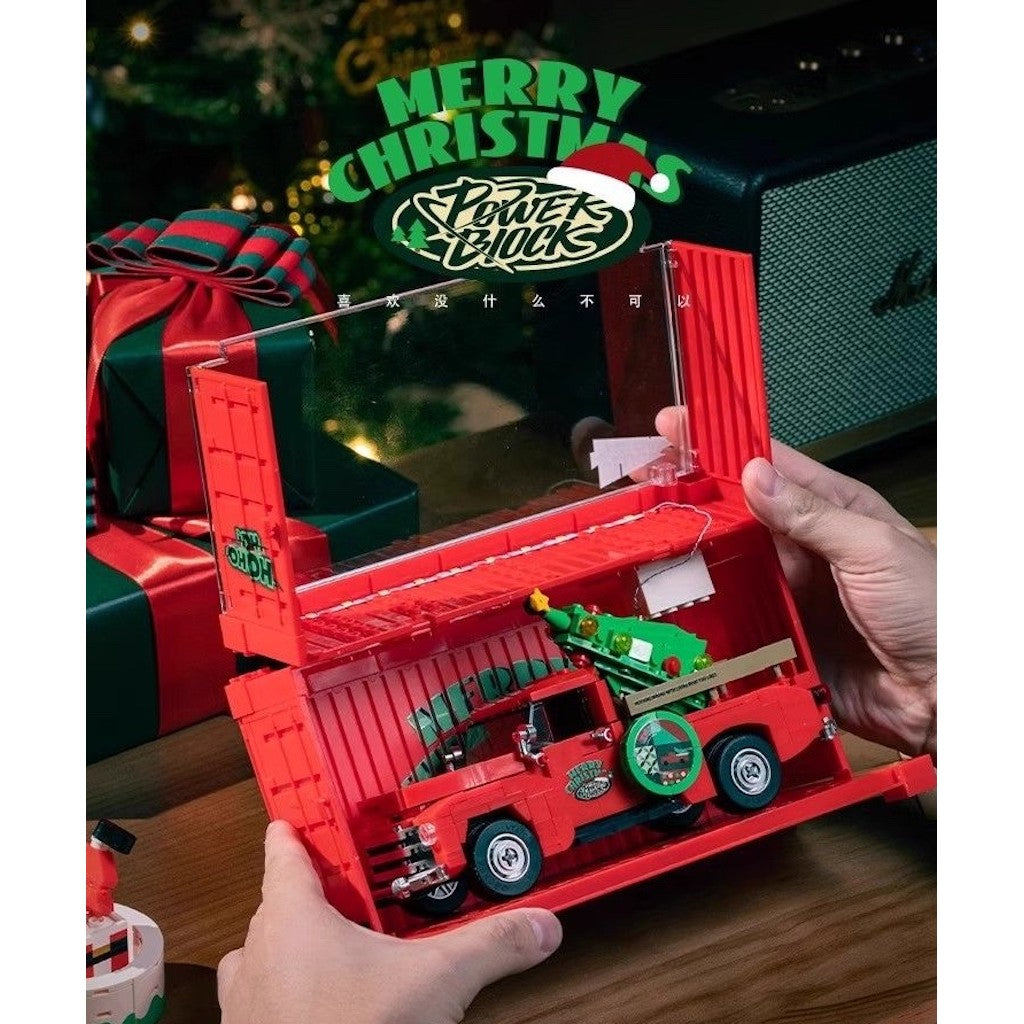 611PCS MOC Christmas Red Pickup Truck Display Box Model Toy Building Block Brick Gift Kids DIY Set New Compatible Lego