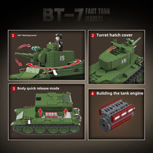 Load image into Gallery viewer, 675PCS MOC Military BT-7 Betushka Betka Early Fast Tank Figure Model Toy Building Block Brick Gift Kids DIY Set New Compatible Lego
