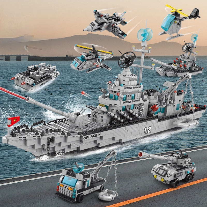 1560PCS Military WW2 6in1 Large Guided Missile Destroyer Figure Model Toy Building Block Brick Gift Kids Compatible Lego