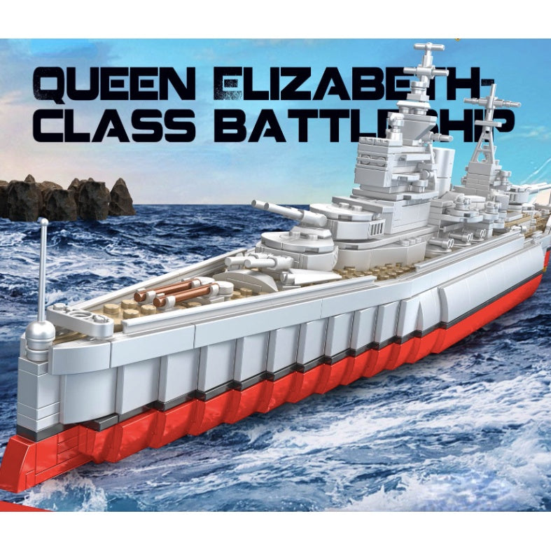 1564PCS Military WW2 Queen Elizabeth Class Battleship Ship UK Model Toy Building Block Brick Gift Kids Compatible Lego