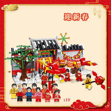 Load image into Gallery viewer, MOC Chinese New Year Scene Dragon Dance Garden Lantern Festival Model Figures Toy Building Block Brick Gift Kids
