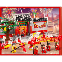 Load image into Gallery viewer, MOC Chinese New Year Scene Dragon Dance Garden Lantern Festival Model Figures Toy Building Block Brick Gift Kids
