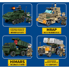 Load image into Gallery viewer, 658PCS Military WW2 4in1 Patriot Missile Truck Vehicle MRAP Stryker IFV HIMARS Figure Model Toy Building Block Brick Gift Kids Compatible Lego
