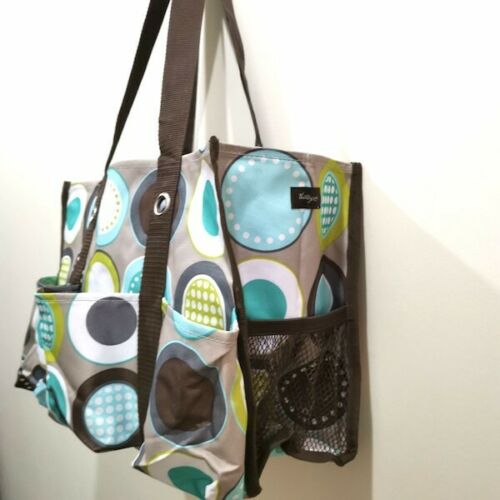 31 Thirty One Gifts Blue Green Brown Dot Organizing Utility Tote w Side  Pockets