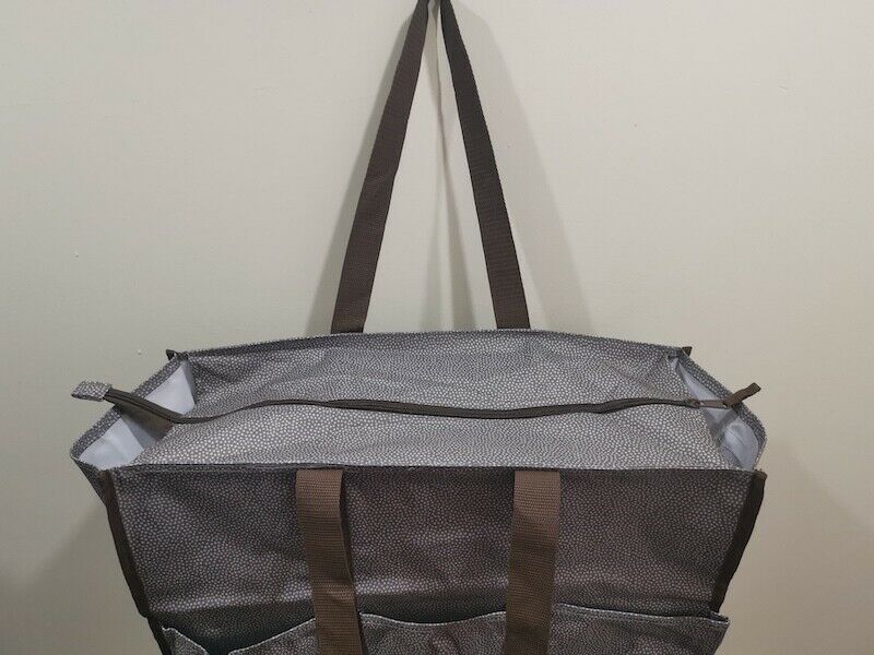 Thirty-one Deluxe Organizing Utility Tote Gray Purple ZipTop NEW