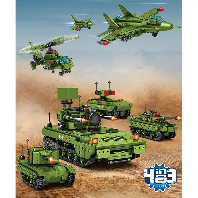 545PCS Military WW2 4in3 Z-9 Tank Air Fighter Aircraft Helicopter Model Toy Building Block Brick Gift Kids Compatible Lego