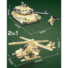 Load image into Gallery viewer, 462PCS Military WW2 2in1 M1A1 Abrams Main Battle Tank Helicopter Figure Model Toy Building Block Brick Gift Kids Compatible Lego
