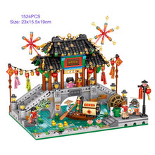 Load image into Gallery viewer, MOC Micro Mini Chinese New Year Traditional Bridge Pavilion Teahouse Model Figure Toy Building Block Brick Gift Kids
