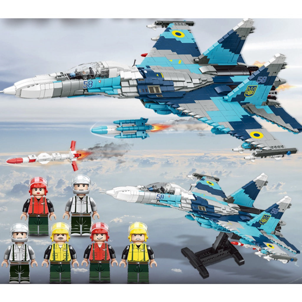 2332PCS Military WW2 SU-27 Sukhoi Flanker Air Fighter Aircraft Figure Model Toy Building Block Brick Gift Kids Compatible Lego