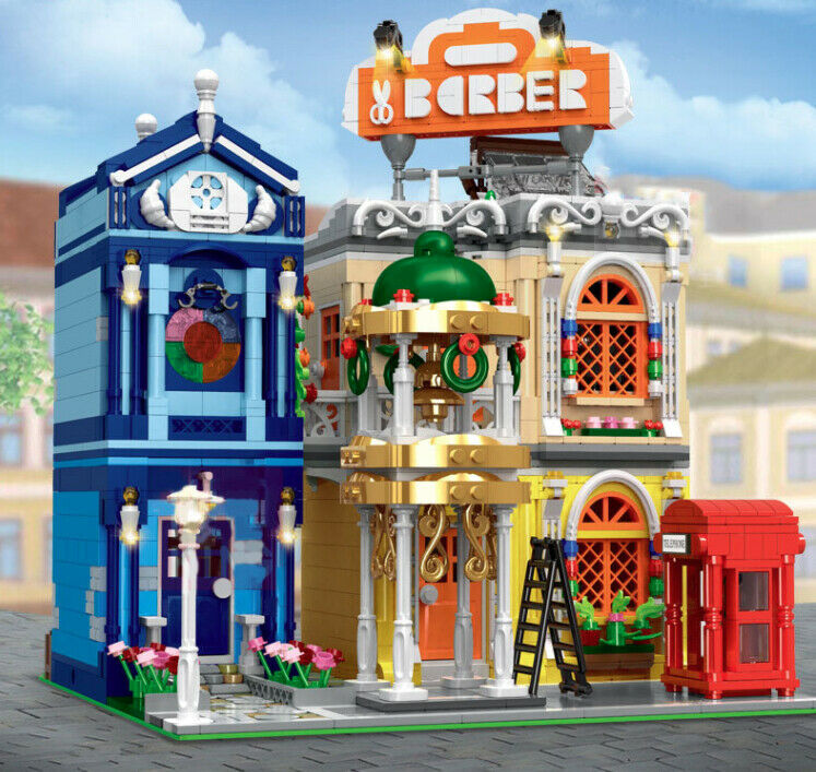 2267PCS MOC City Town Barber Shop Building Block Brick Model Educational Toy Light Fully Compatible With Lego