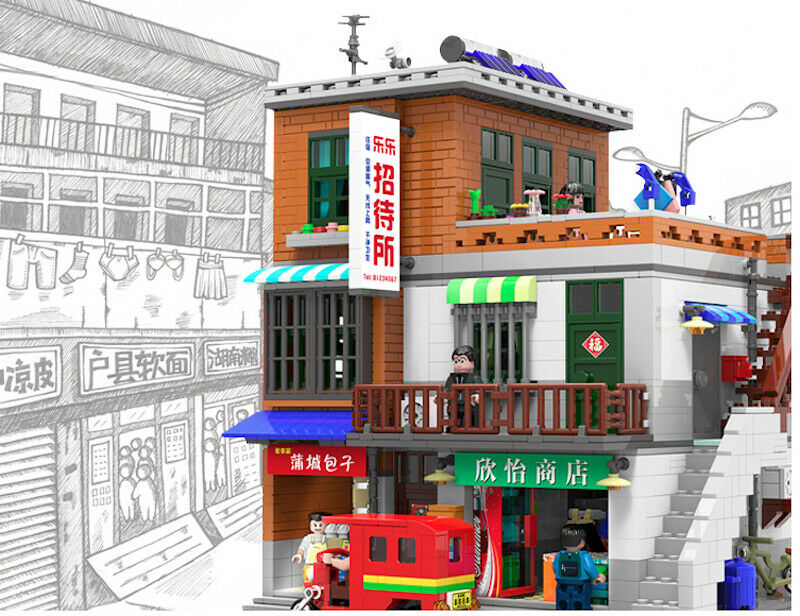2706PCS City Street Urban Village Chinese Building Block Brick Model MOC Fully Compatible With Lego