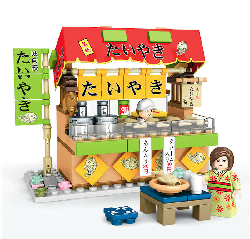 227PCS City Street Japanese Fish Shop Store Figure Educational Toy Building Blocks Brick Fully Compatible With Lego