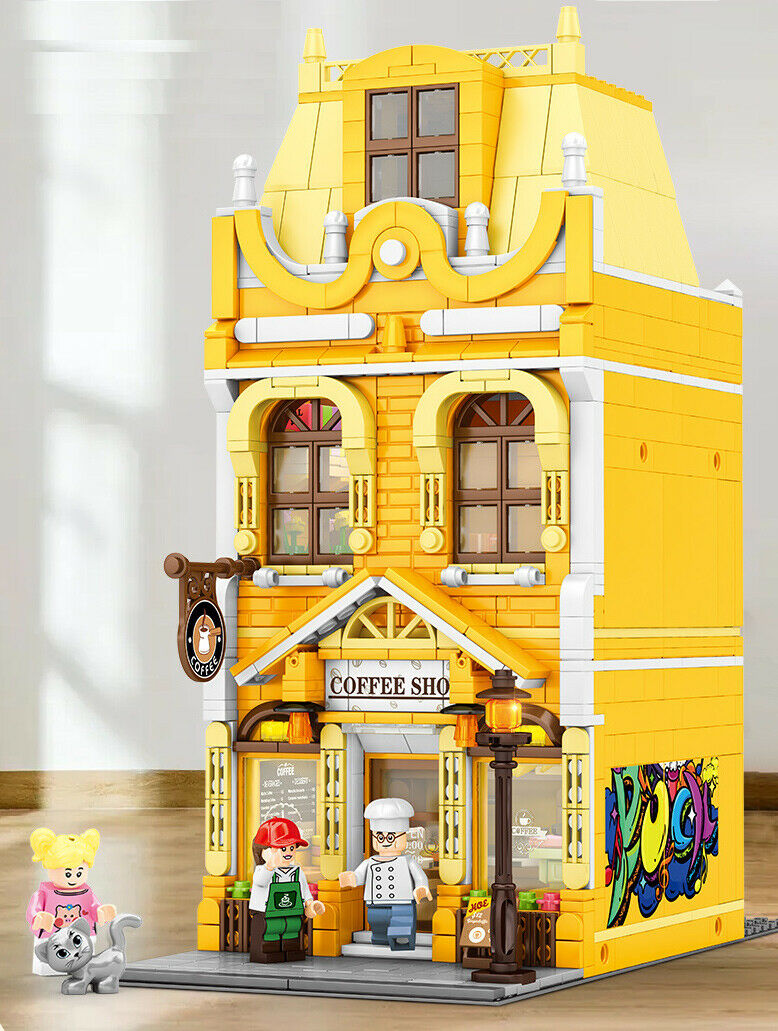 1295PCS MOC City Coffee Shop Building Blocks Model Bricks Figures Light Educational Toy Fully Compatible With Lego