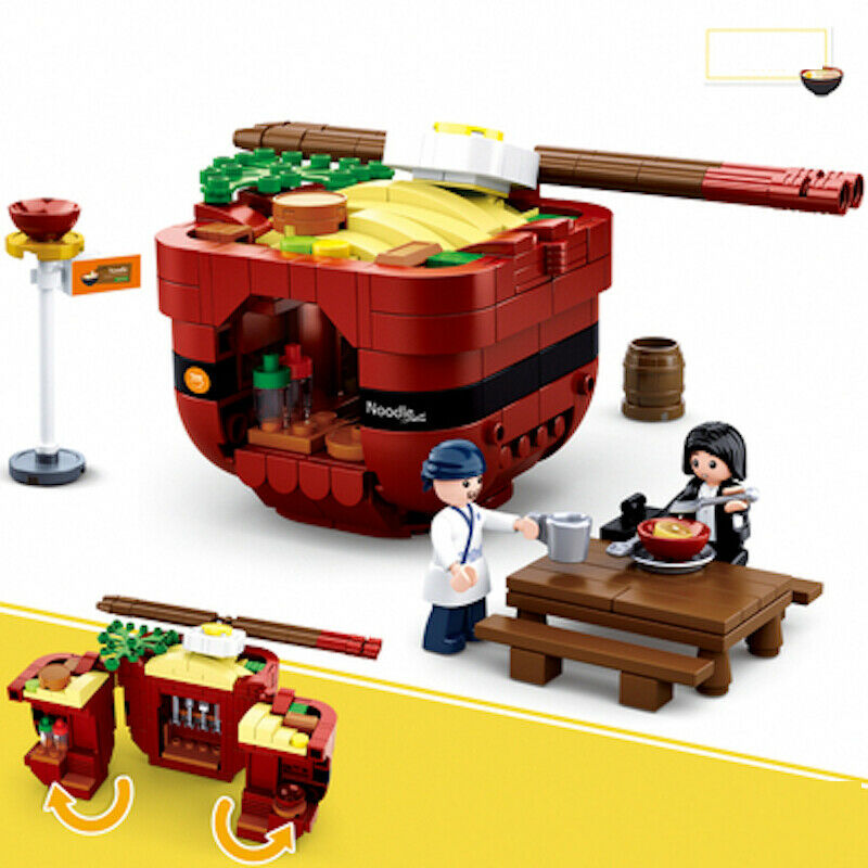 345PCS City Street Ramen Noodle Store Shop Building Blocks Brick Model Figure Fully Compatible With Lego