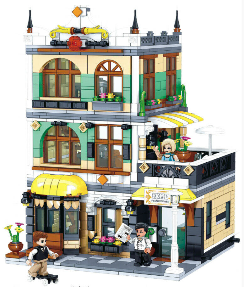 1186PCS City Street Roma Dining Restaurant Building Blocks Bricks Figures Model Fully Compatible With Lego