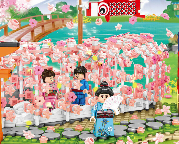 916PCS MOC Japan Sakura Tunnel park Building Blocks Bricks Figures Educational Toy Model Fully Compatible With Lego