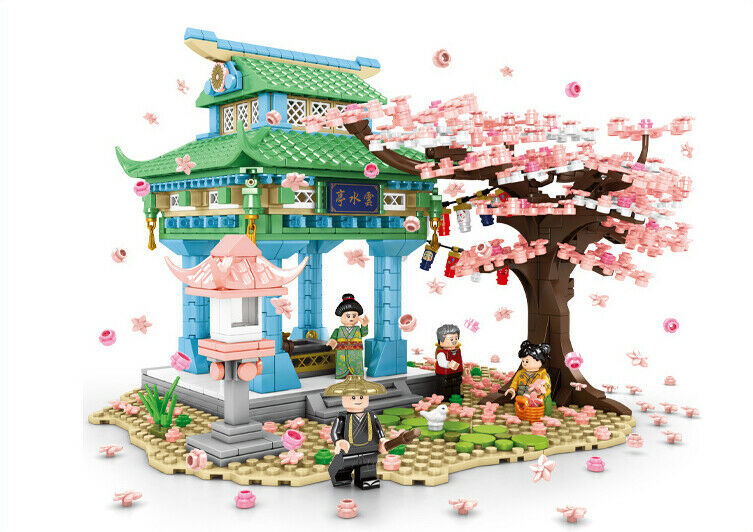 1106PCS MOC Japan Sakura Pavilion Park Building Blocks Bricks Figures Educational Toy Model Fully Compatible With Lego