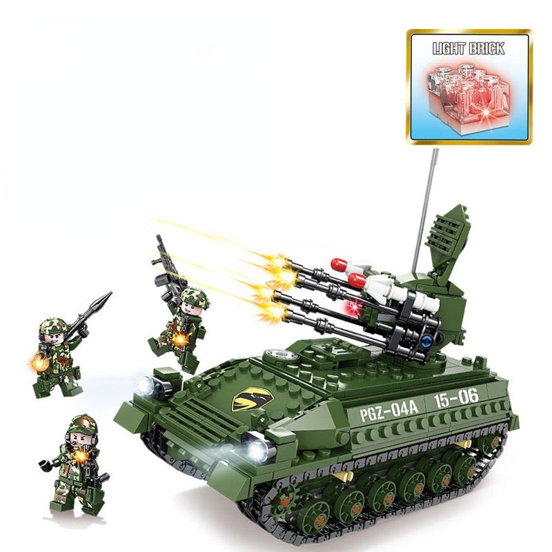 627PCS Military WW2 PGZ-04A 25mm Self Propelled Antiaircraft System Tank Figure Model Toy Building Block Brick Gift Kids Compatible Lego