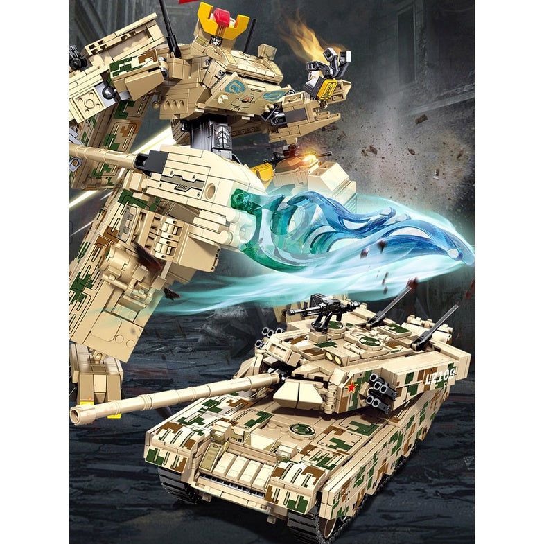 1306PCS Military 2in1 WW2 ZTZ-99A Main Battle Tank Robot Mecha Deformation Figure Model Toy Building Block Brick Gift Kids Compatible Lego