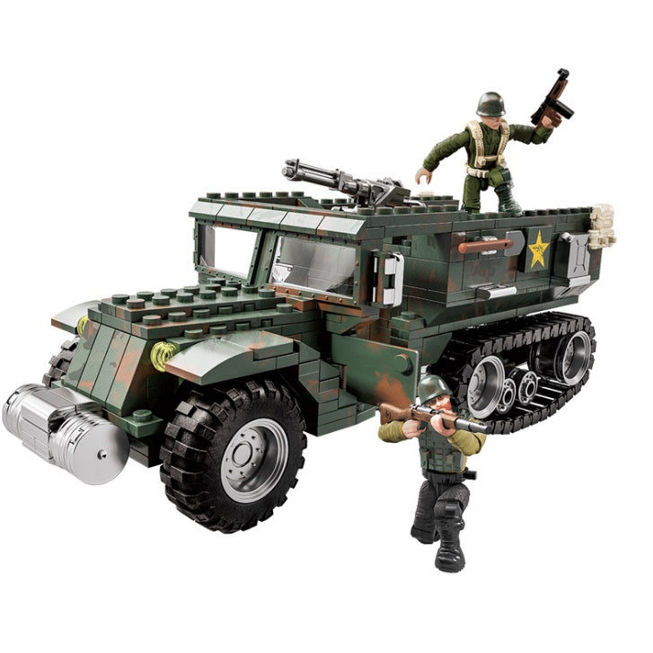 499PCS Military Semi Tracked Armored Vehicle Truck Figures Model Building Block Brick Toy Gift Set Kids New Compatible Lego