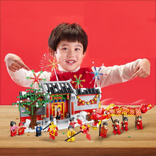 Load image into Gallery viewer, MOC Chinese New Year Scene Dragon Dance Garden Lantern Festival Model Figures Toy Building Block Brick Gift Kids
