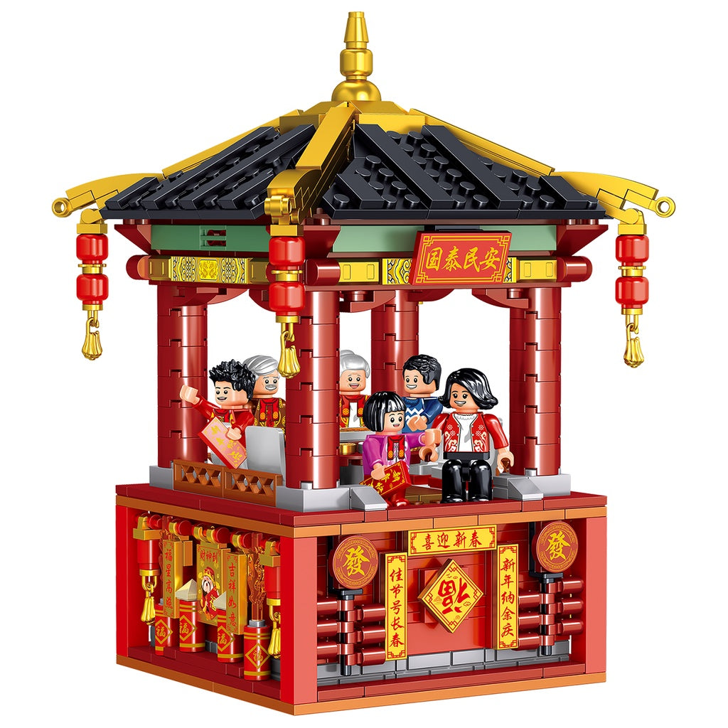 701PCS MOC Chinese Lunar New Year Dinner Music Box Model Figure Toy Building Block Brick Gift Kids Compatible Lego