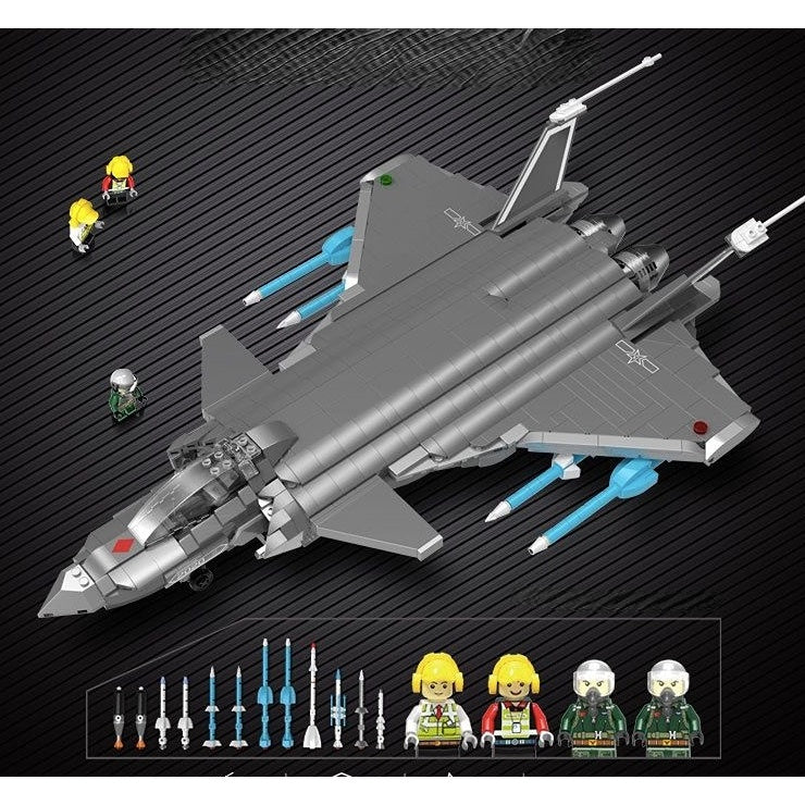 1621PCS Military WW2 Chengdu J-20 Fire Fang Air Plane Fighter Figure Stand Model Toy Building Block Brick Gift Kids Compatible Lego