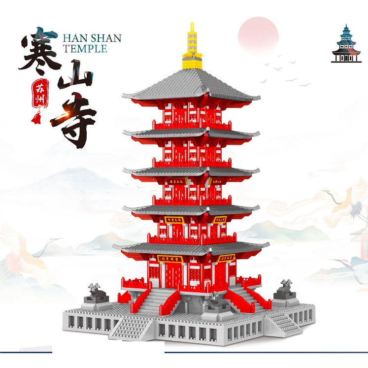 4378PCS Architecture Hanshan Temple Tower Traditional Model Toy Building Block Brick Gift Kids