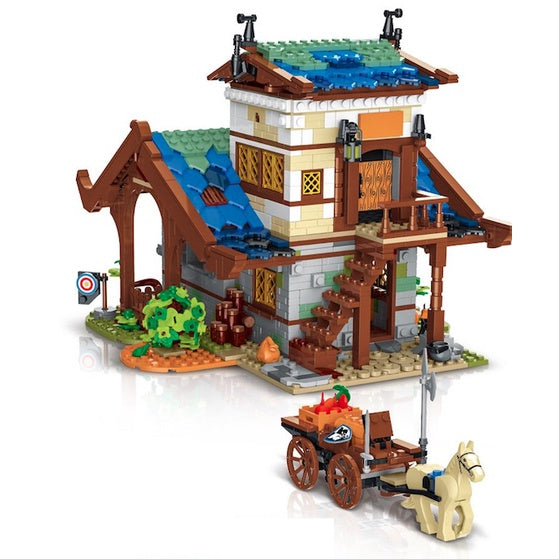 1725PCS MOC City Street Town Medieval Barn Coach Model Building Block Brick Gift Set Kids New Compatible Lego