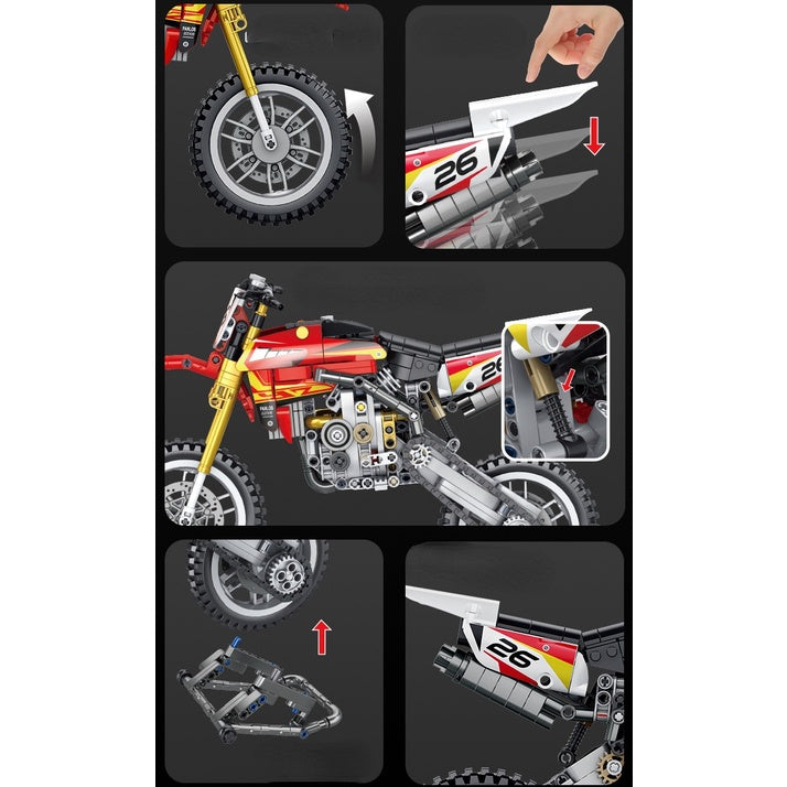 Audio Technics Motorcycle for Lego Yamaha YZ450 - 735 pcs Technics  Motorbike Building Block , Compatible with Lego, 18.3 x 6.8 x 11.6 inches