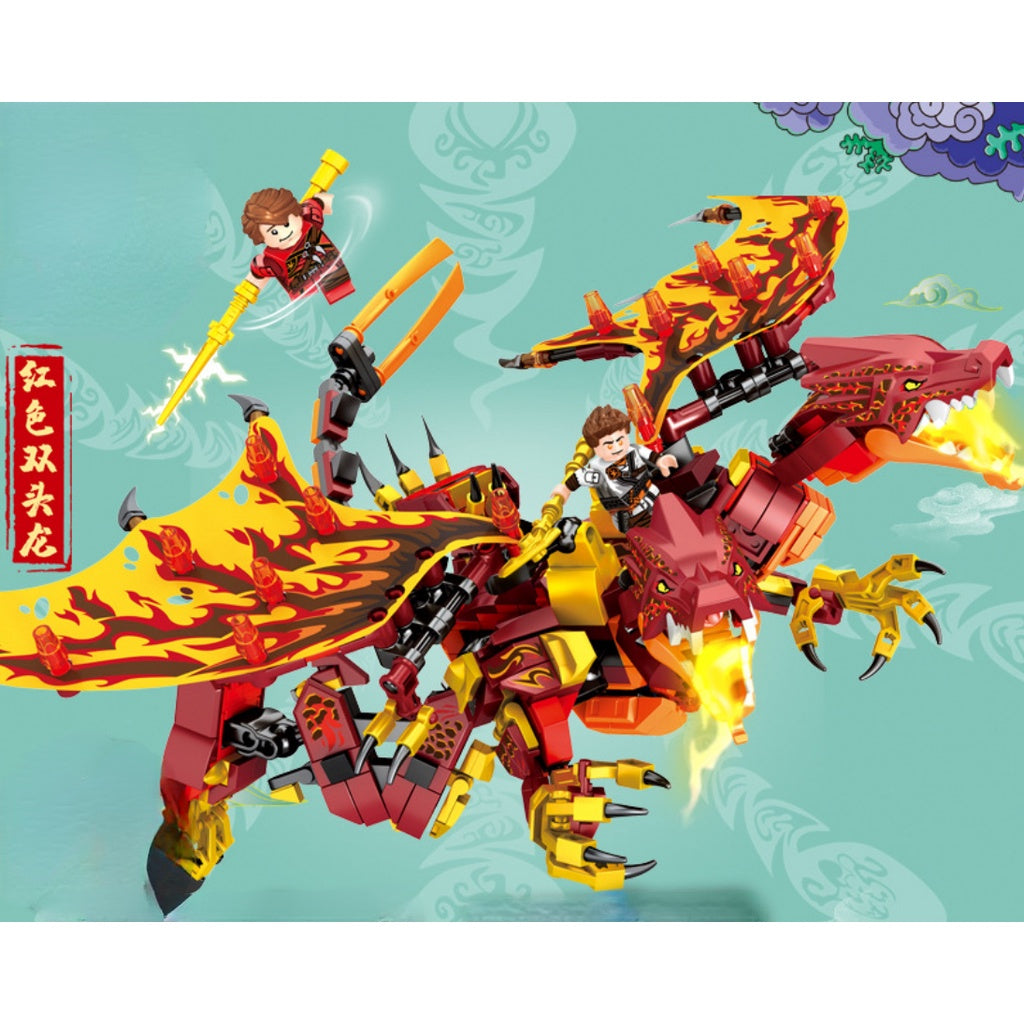 738PCS MOC Ninja Red Twin Head Dragon Figure Model Toy Building Block Brick Gift Kids Compatible Lego