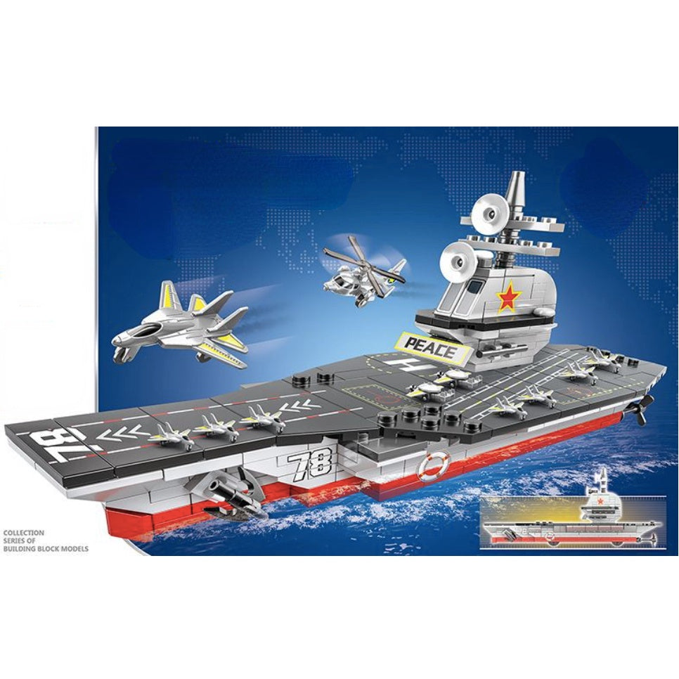 313PCS Military WW2 CVN Nuclear Aircraft Carrier Figure Model Toy Building Block Brick Gift Kids Compatible Lego