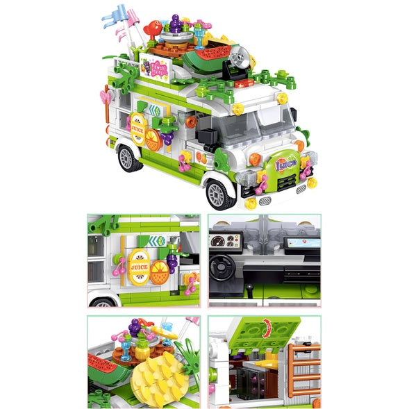 MOC Micro Mini Food Fruit Ice Cream Sushi Burger Vending Truck Car Model Toy Building Block Brick Gift Kids