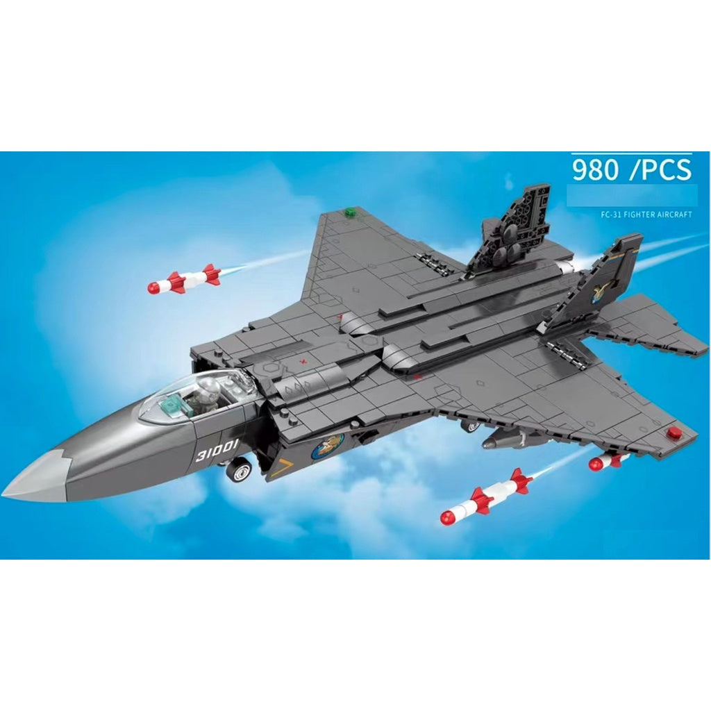 980PCS Military FC-31 Air Fighter Gyrfalcon Model Toy Figures Building Block Brick Gift Kids Compatible Lego