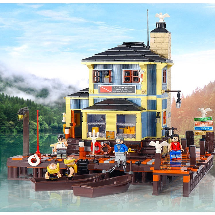 1460PCS MOC Cottage Sea Front Village Dive Shop Model Figure Toy Building Block Brick Gift Kids Compatible Lego