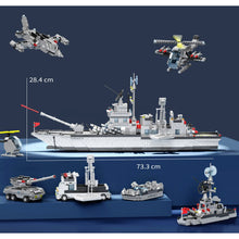 Load image into Gallery viewer, 1704PCS Military WW2 6in1 Battle Ship Destroyer Helicopter Submarine Frigate Tank Figure Model Toy Building Block Brick Gift Kids Compatible Lego
