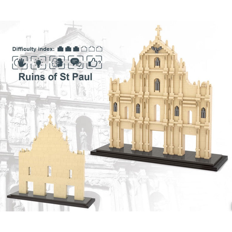 1387PCS Architecture Ruins Of St. Paul Macau China Model Building Block Brick Toy Display Gift Set Kids New Compatible Lego