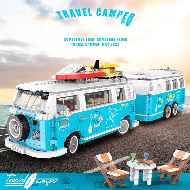 2775PCS MOC Technic VW T2 Camper Van Travel Car Model Toy Building Block Brick Gift Kids Compatible Lego