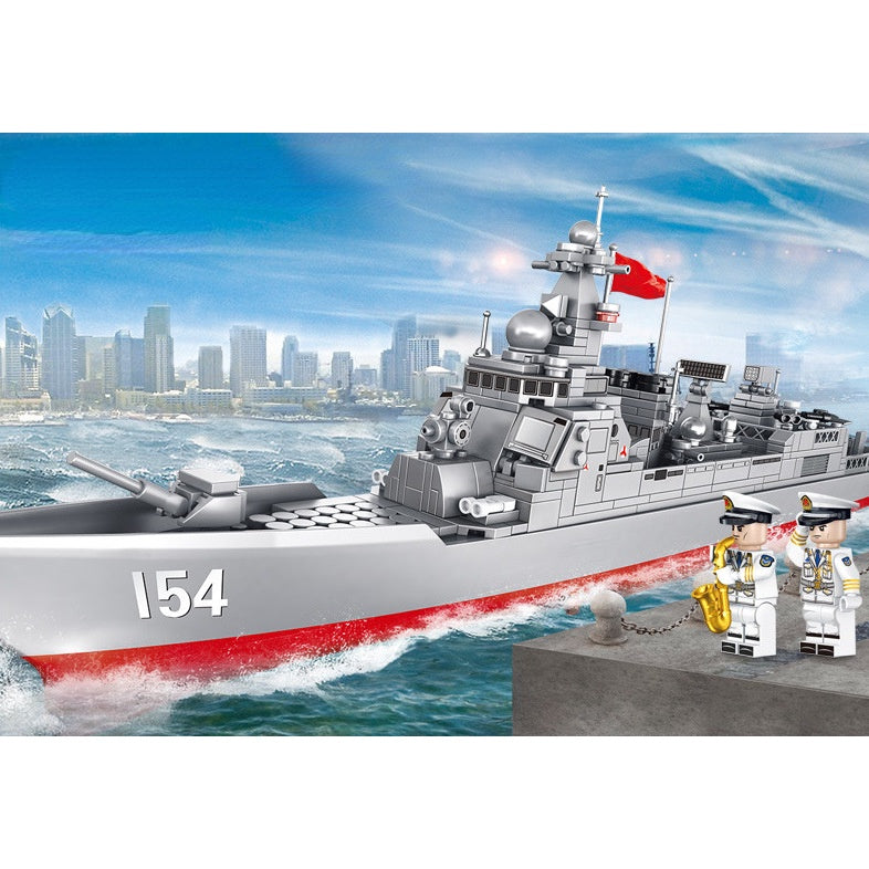 633PCS Military WW2 Type 052D Destroyer Luyang Class Figure Model Toy Building Block Brick Gift Kids Compatible Lego