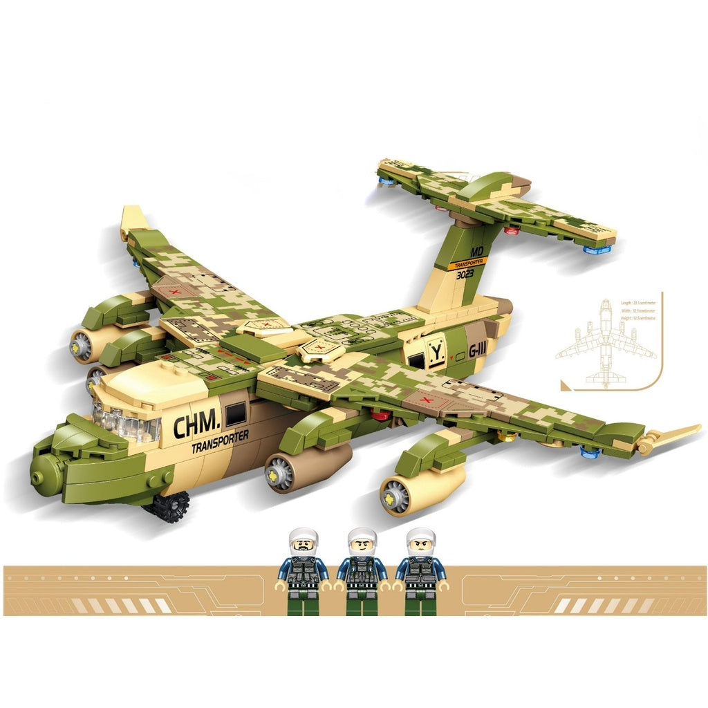 517PCS Military WW2 Y-20 Transport Plane Conveyor Figure Model Toy Building Block Brick Gift Kids Compatible Lego