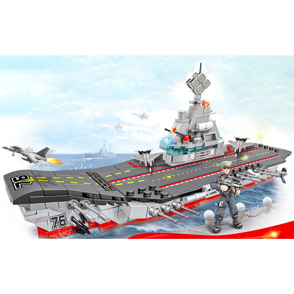 446PCS Military WW2 CVN Nuclear Powered Aircraft Carrier Figure Model Toy Building Block Brick Gift Kids Compatible Lego