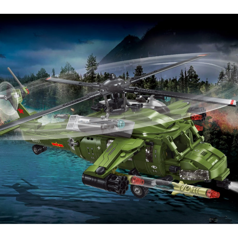 600PCS Military WW2 Harbin Z-20 Helicopter Figure Model Toy Building Block Brick Gift Kids Compatible Lego