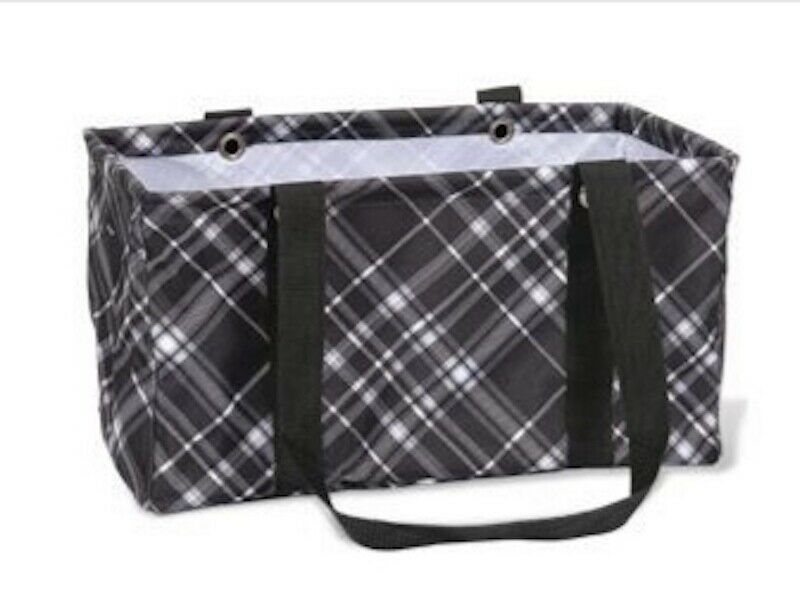 Thirty One MEDIUM UTILITY beach Picnic tote storage laundry Bag 31 gift in Black Pick me plaid