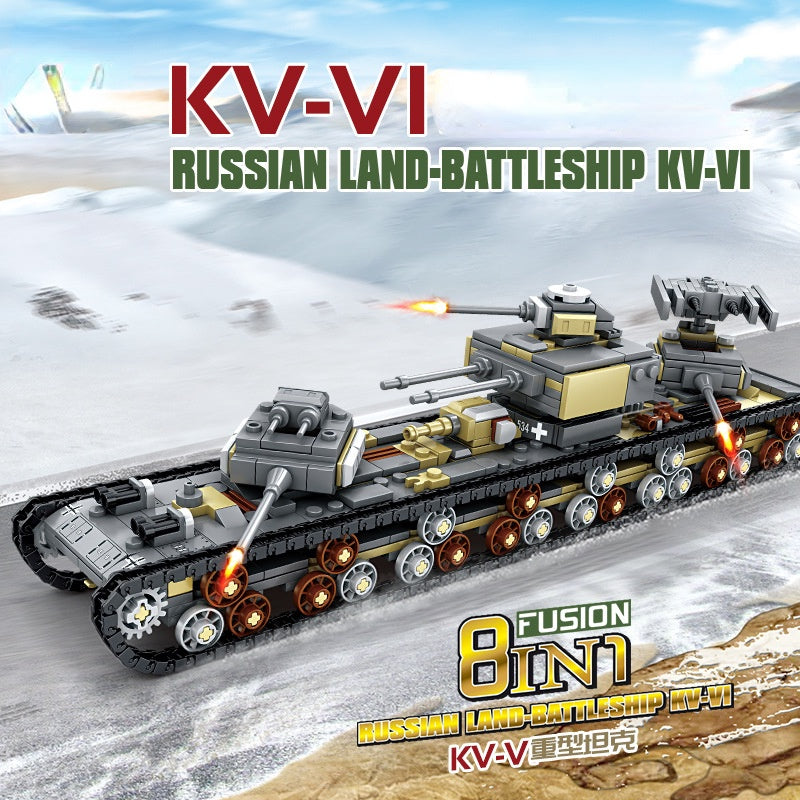 Kv Vi 1165PCS Military WW2 8in1 Land Battle Ship Tank KV-VI Model Toy Build ...