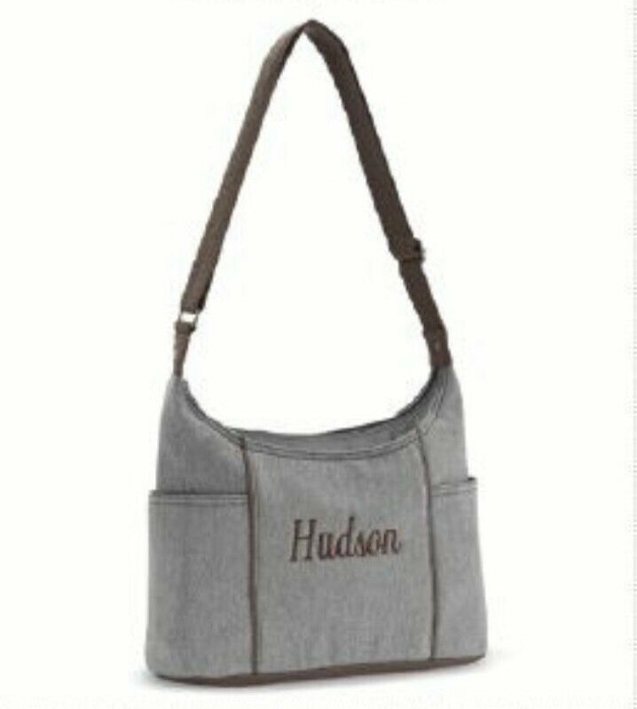 Thirty One Free To Be Carry All Purse Sling Travel Cross body bag 31 Gift in Grey Brushed Twill