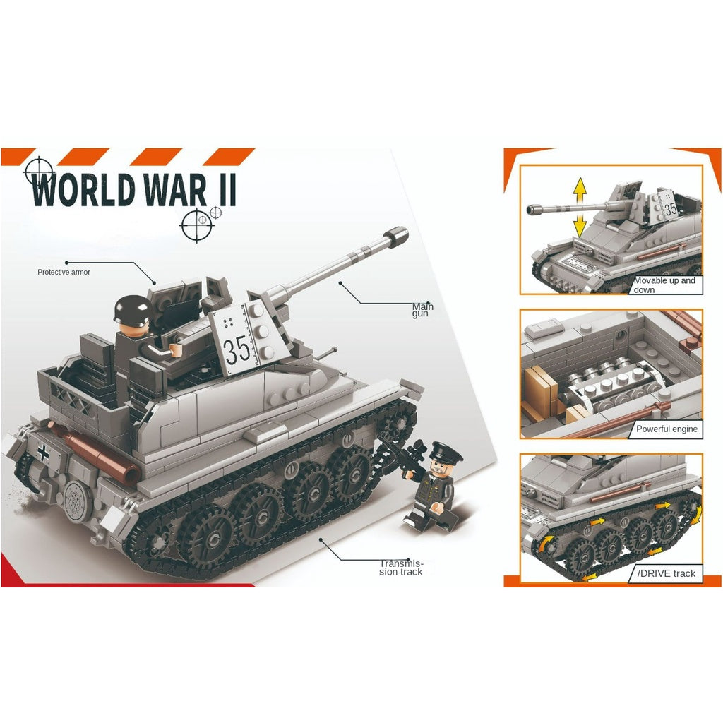 526PCS Military WW2 Marder SD KFZ LT-38 Tank Figure Model Toy