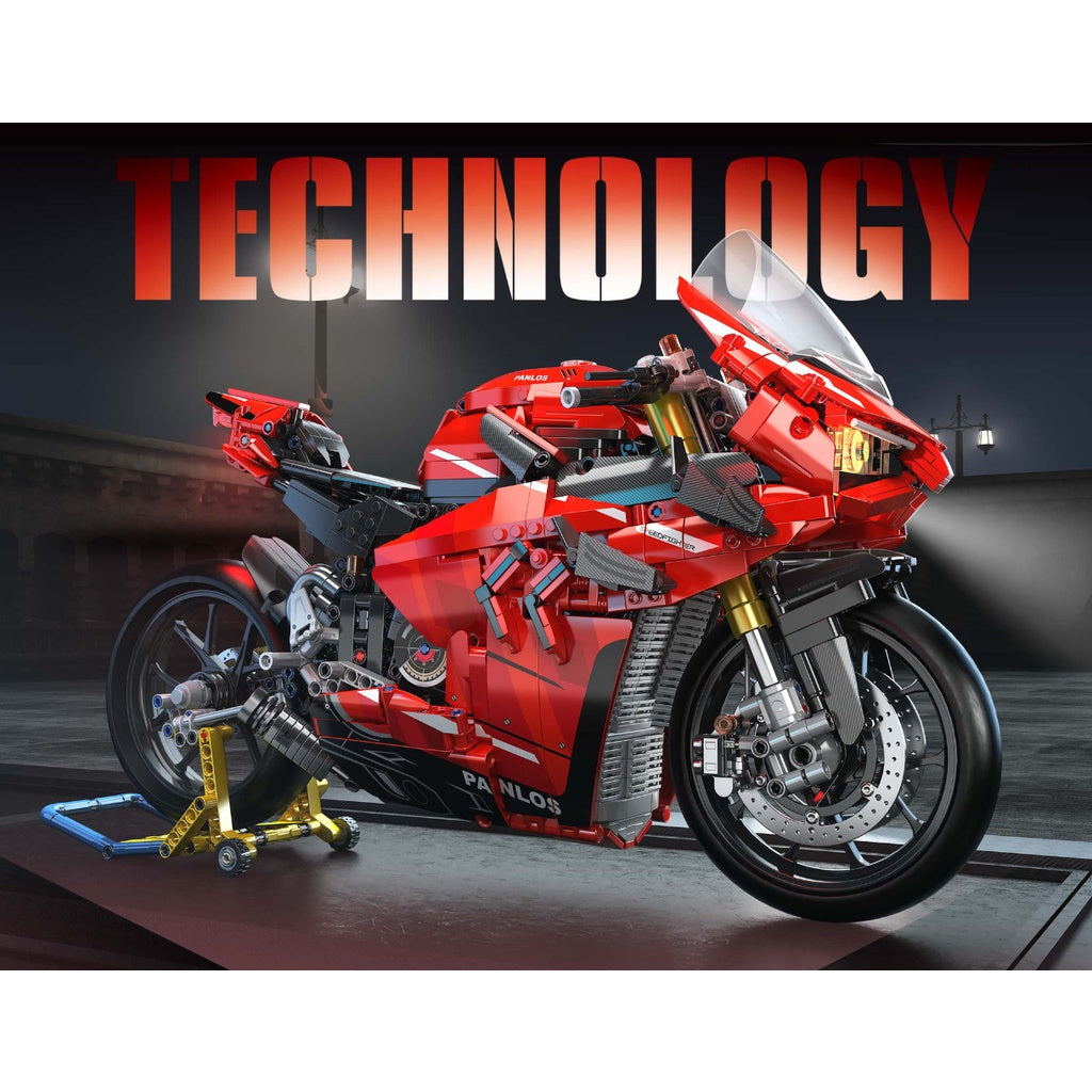 2129PCS MOC Technic Speed V4S Racing Sports Motorcycle Motor Bike Model Toy Building Block Brick Gift Kids Compatible Lego 1:5 Light