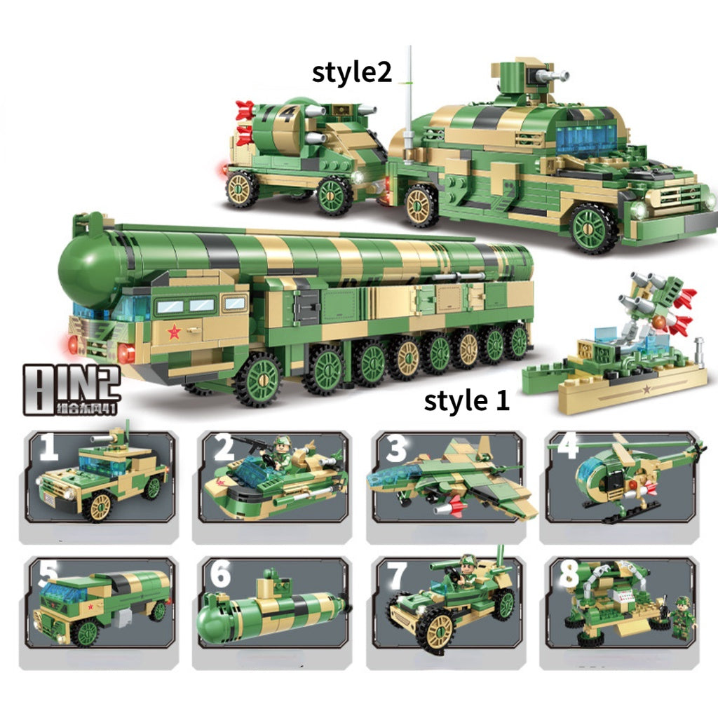 859PCS Military WW2 8in2 DF-41 Missile Truck Fighter Helicopter Submarine Figure Model Toy Building Block Brick Gift Kids Compatible Lego