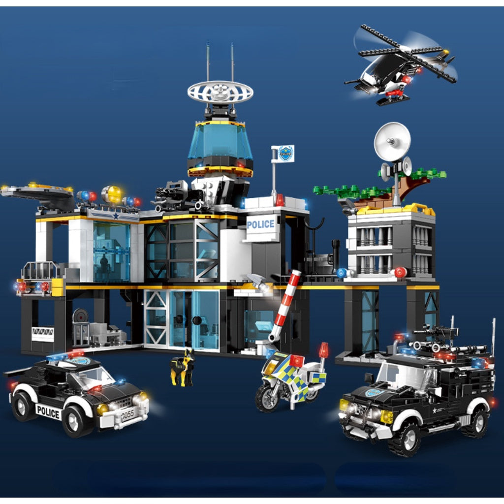 1261PCS MOC City Police Station Headquarters Car Helicopter Motorcycle Model Toy Building Block Brick Gift Kids DIY
