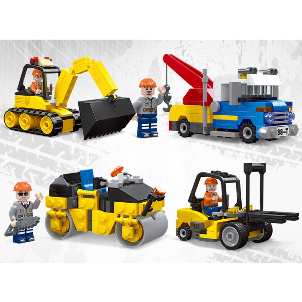 444PCS MOC City Crane Excavaror Forklift Road Roller Construction Figure Model Toy Building Block Brick Gift Kids DIY